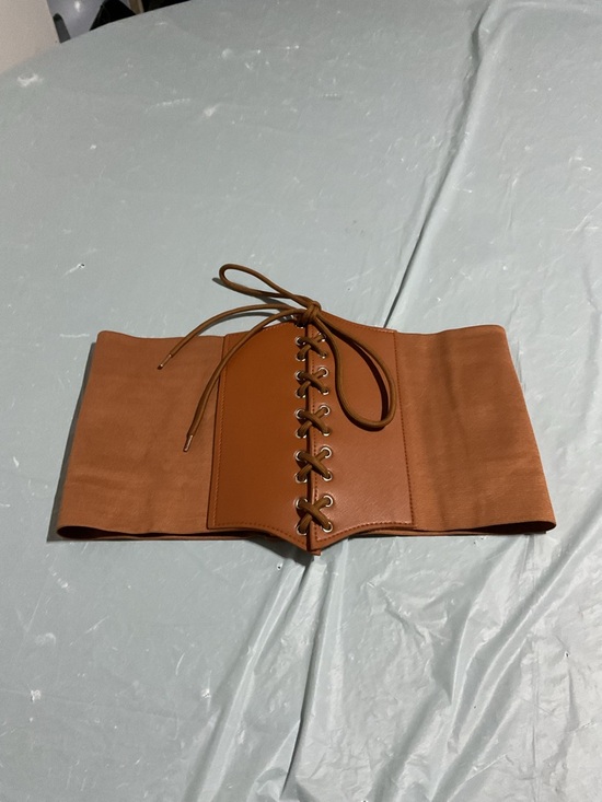 Unbrand Accessories - Wide Lace-Up Waist Belt in Tan Brown 1089